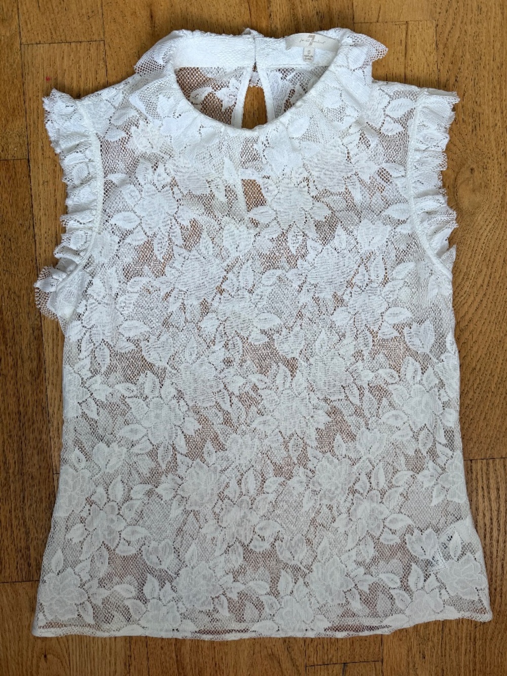 7 For All Mankind White Floral Lace Mock Neck Ruffle Sleeveless Top Small